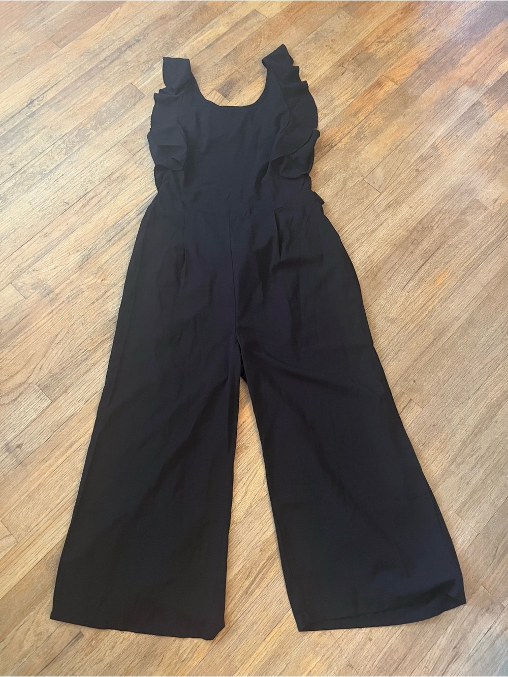 Black Ruffle-Shoulder Wide Leg Jumpsuit